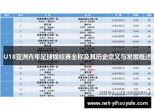 U18亚洲青年足球锦标赛全称及其历史意义与发展概述